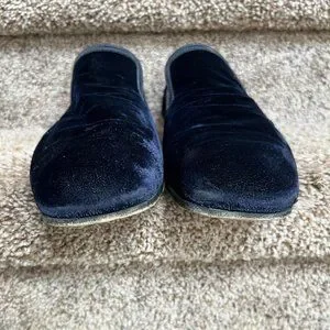 Prada Men\'s Navy Velvet Leather Trimmed Shoes Loafers . Prada Men main image 4